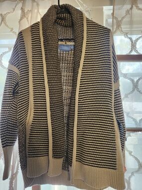 Simply VERA WANG Striped Open Cardigan Sweater - Black & Gray